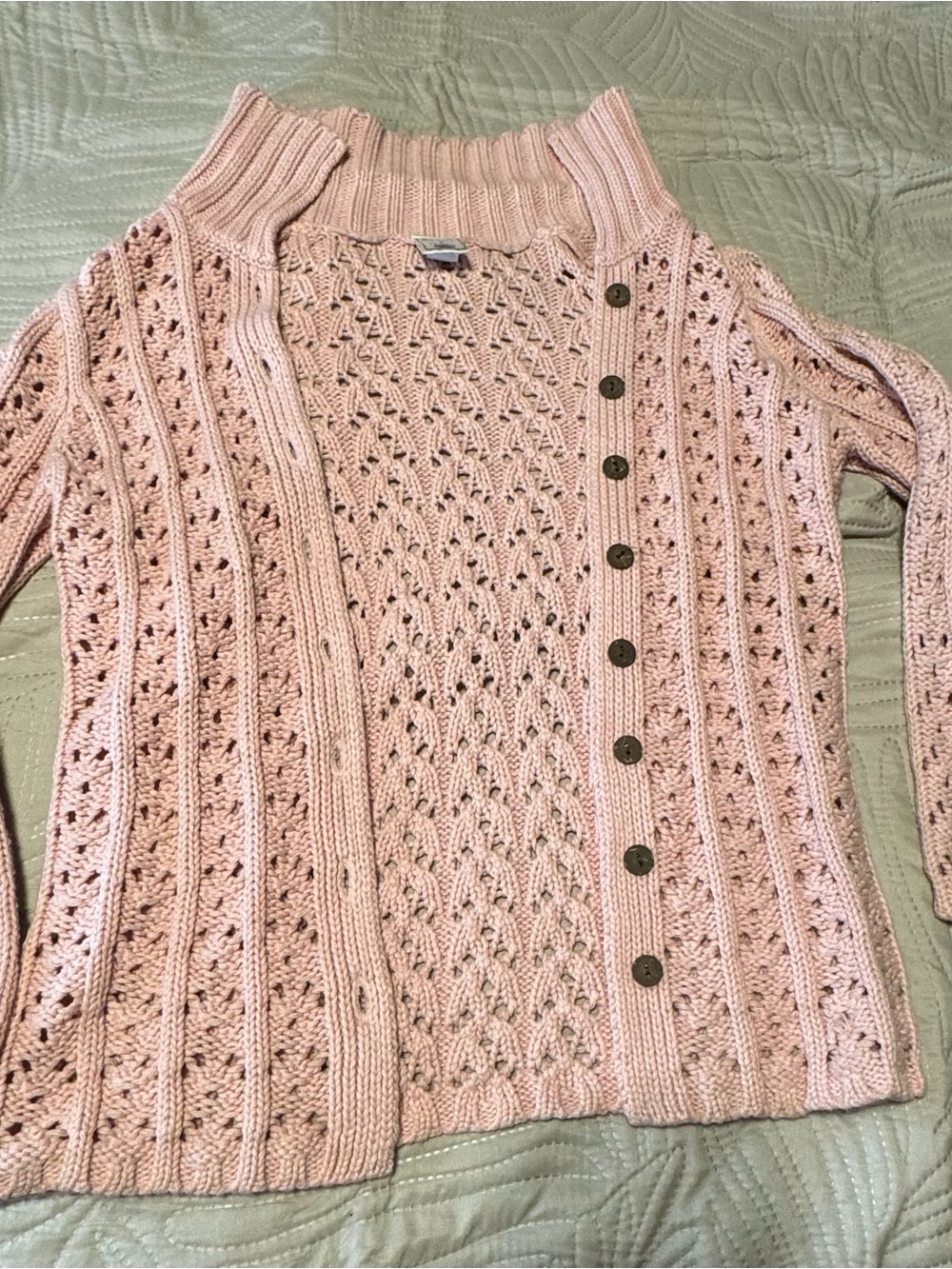 Old Navy Blush Pink Openwork Cable Button Cardigan Y2K Vintage Sz Small